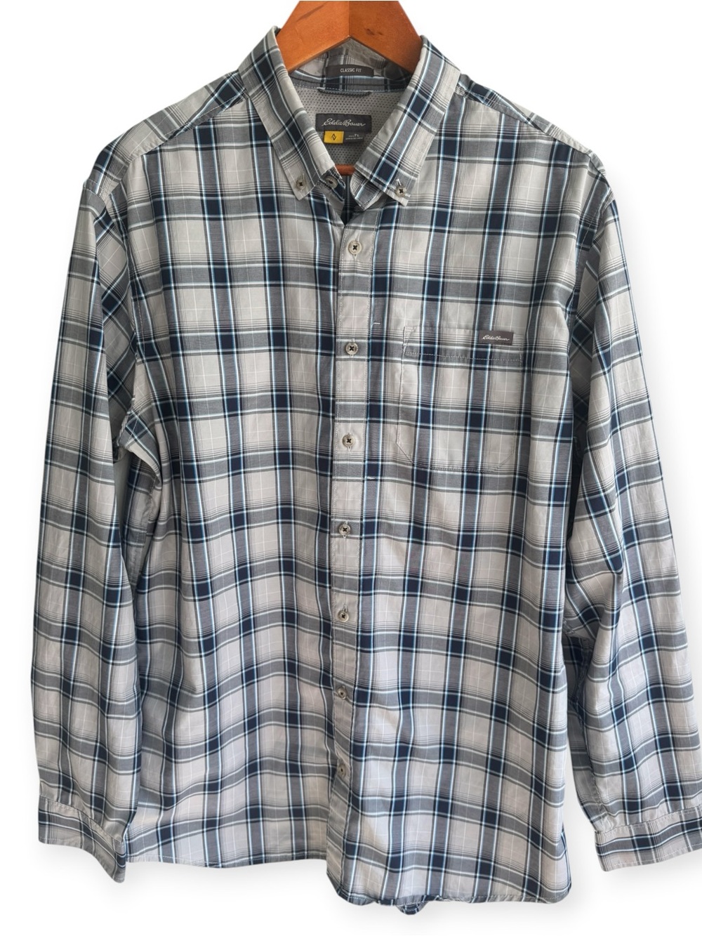 Eddie Bauer Travex Classic Fits Plaid Button-Down Shirt - Men's Large Tall (LT)